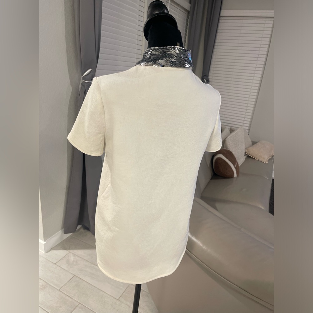 Maje Beautiful Silver Sequence Collar Blouse Top … - image 2